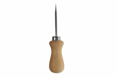 Professional Awl Tool with Wooden Handle & Protective Wood Cover - 801C Heavy Duty Leather Craft Awl for Woodworking, Leathercraft, Sewing & Upholstery - 5" Total Length
