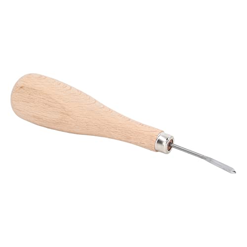 Curved Stitching Awl, Professional Leather Craft DIY Tool with Beech Wood Handle, for Punching Holes in Leather Sewing