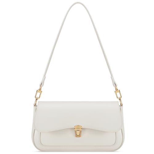 KKXIU Small Shoulder Bag for Women Cute Hobo Handbags Mini Clutch Purses | Classic Trendy Retro Underarm Crossbody Bag with Detachable Straps, Zipper Closure - color: Off-white