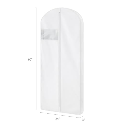 60" Cotton Garment Bag for Hanging Clothes, Dress Bags for Gowns | 2 Pack, Breathable Cotton Fabric, Strong Zipper, Organza Window, Dust Cover, For Closet Storage, Long Dress, Coats, White - size: 3"W x 60"H-2pcs