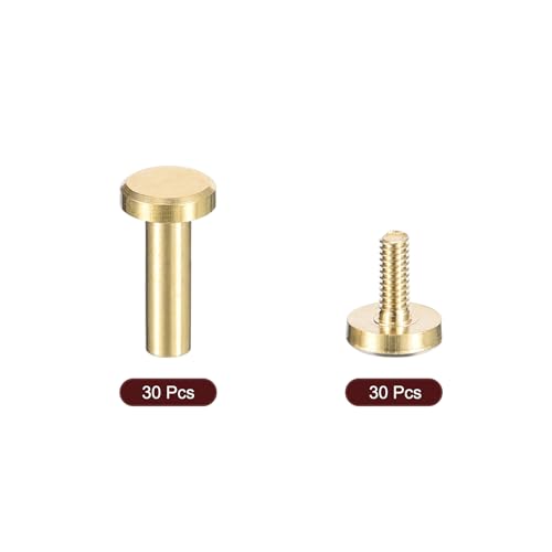 uxcell 30Pack Brass Chicago Screws, 10x6mm Flat Head Screw Back Binding Post Nail Stud Rivets Fastener for DIY Leather Craft Belt Strap - size: 10x6mm