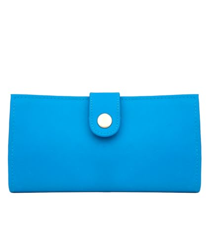 Women’s Genuine Leather Wallet – Slim Design with Secure Snap Multiple - Card Slots & Interior Zipper Pocket (Light Blue) - color: Light Blue