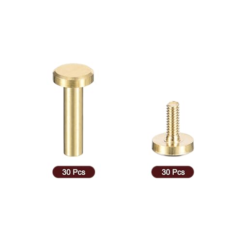 uxcell 30Pack Brass Chicago Screws, 12x6mm Flat Head Screw Back Binding Post Nail Stud Rivets Fastener for DIY Leather Craft Belt Strap - size: 12x6mm