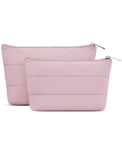 Wandering Nature Small Makeup Bag 2 Pack Cosmetic Bag for Purse, Puffer Quilted Makeup Pouch, Cute Travel Pouch with Zipper for Women, Baby Pink - color: Baby Pink
