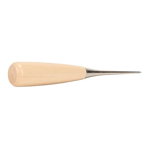 Leather Scratch Awl, Professional Stainless Steel Wooden Handle Punch Tool for DIY Sewing Book Binding Leather Craft with Protective Case 10 Pieces