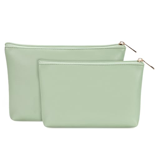 Wandering Nature Makeup Bag Small Cosmetic Bag for Purse 2 Pack Small Make Up Pouch Vegan Leather Cute Travel Pouch with Zipper for Women, Green - color: Green1