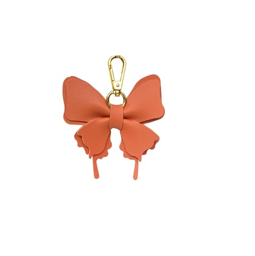 Women's Leather Bow Keychain, Stylish Multi-Color Bag Charm with Lobster Clasp, Cute Purse/Key Accessory - color: Orange