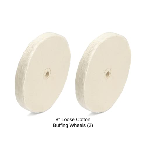 ENKAY - 8" Loose Cotton Buffing Wheels (2 Pack) for Polishing Metal and More, for Use with Polishing Compounds, Buffing Machines & Bench Grinders (40 Ply Each)