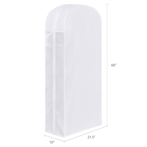 60 Inch Premium Cotton Garment Bag for Hanging Clothes and Storage | 3 Pack, Dress Bags for Gowns, Breathable Cotton Fabric, Extre Large 10" Gusseted, Organza Window, Full Zipper, For Long Dress - size: 10"W x 60"H-3pcs
