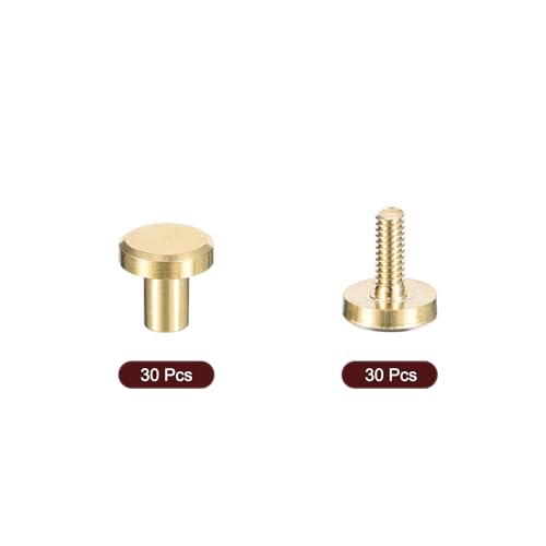 uxcell 30Pack Brass Chicago Screws, 4x6mm Flat Head Screw Back Binding Post Nail Stud Rivets Fastener for DIY Leather Craft Belt Strap - size: 4x6mm