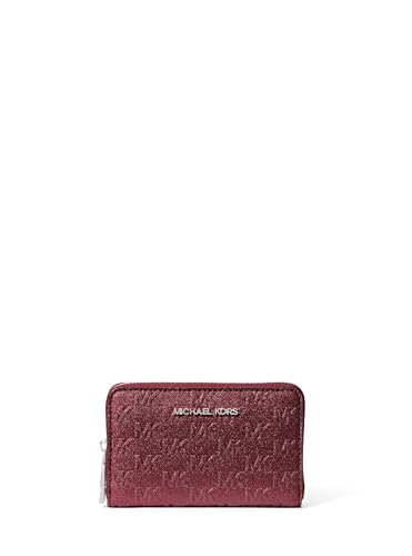 Michael Kors Jet Set Small Zip Around Card Case, Silver-Tone Hardware/MK Embossed Glitter/Oxblood - color: Silver-tone Hardware/Mk Embossed Glitter/Oxblood