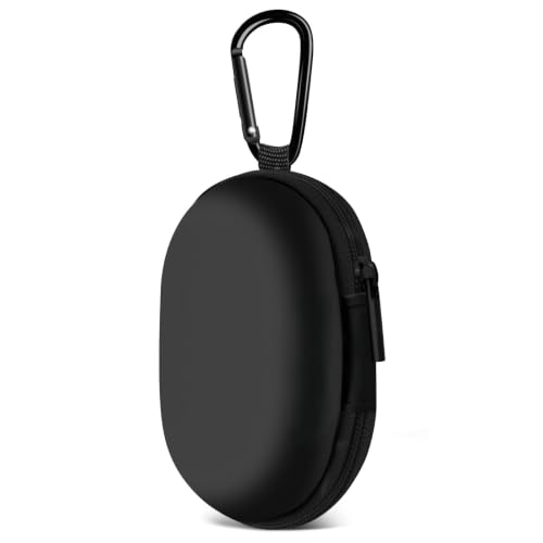 1 Pack Oval Earbud Case Storage Bag with Carabiner, Black | Portable EVA Carrying Case, For Wired/Wireless Headphones, SD Card Storage, Camera Chip - color: D11-black
