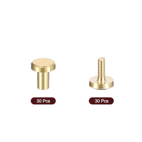 uxcell 30Pack Brass Chicago Screws, 5x6mm Flat Head Screw Back Binding Post Nail Stud Rivets Fastener for DIY Leather Craft Belt Strap - size: 5x6mm