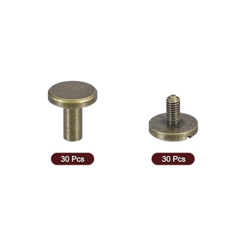 uxcell 30Pack Brass Chicago Screws, 8x10mm Flat Head Screw Back Binding Post Nail Stud Rivets for DIY Leather Craft Belt Strap, Bronze - color: Bronze, size: 8x10mm