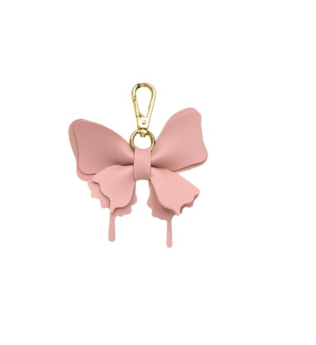 Women's Leather Bow Keychain, Stylish Multi-Color Bag Charm with Lobster Clasp, Cute Purse/Key Accessory - color: Pink