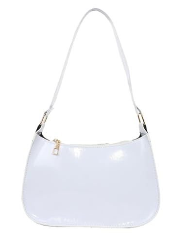 Patent Vegan Leather Evening Purse Shiny Clutch MINI Hobo Handbag Shoulder Bags - color: White