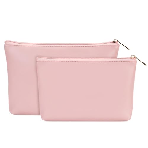 Wandering Nature Makeup Bag Small Cosmetic Bag for Purse 2 Pack Small Make Up Pouch Vegan Leather Cute Travel Pouch with Zipper for Women, Pink - color: Pink1