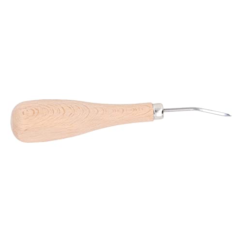 Curved Stitching Awl, Professional Leather Craft DIY Tool with Beech Wood Handle, for Punching Holes in Leather Sewing
