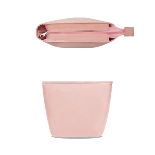 GIVLEFLY Satin Purse Organizer Insert for Bucket Bag, Silky Polyester Handbag Liner, Lightweight Structured Purse Shaper for Women,zipper pink small - color: Pink Zipper, size: Small