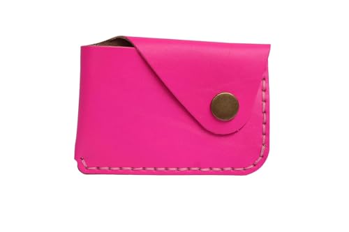 Handmade Genuine Leather Simple Card Holder with Snap Button - Ultra - Thin and Stylishcard case (Rose red) - color: Rose red