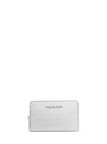 Michael Kors Jet Set Small Zip Around Card Case, Silver-Tone Hardware/Signature Coated Twill/Optic White/Allum - color: Silver-tone Hardware/Signature Coated Twill/Optic White/Allum