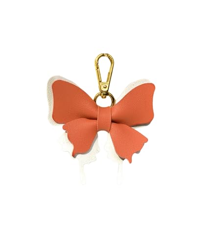 Women's Leather Bow Keychain, Stylish Multi-Color Bag Charm with Lobster Clasp, Cute Purse/Key Accessory - color: Orangewhite