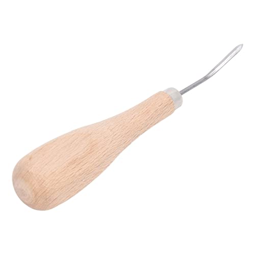 Curved Stitching Awl, Professional Leather Craft DIY Tool with Beech Wood Handle, for Punching Holes in Leather Sewing