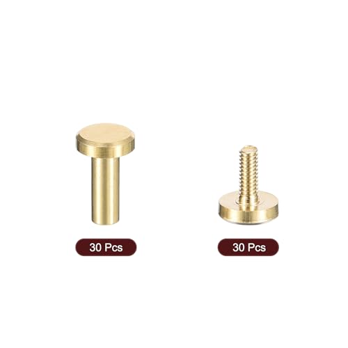 uxcell 30Pack Brass Chicago Screws, 8x6mm Flat Head Screw Back Binding Post Nail Stud Rivets Fastener for DIY Leather Craft Belt Strap - size: 8x6mm