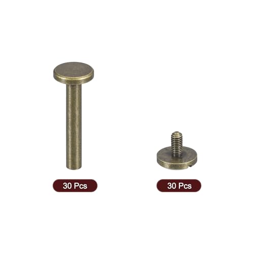 uxcell 30Pack Brass Chicago Screws, 25x10mm Flat Head Screw Back Binding Post Nail Stud Rivets for DIY Leather Craft Belt Strap, Bronze - color: Bronze, size: 25x10mm
