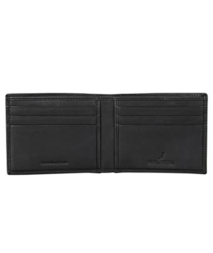 Nautica Men's Bifold Leather Wallet | RFID Blocking | ID Window | Card Slots | Organization | Durable | Stylish - color: Enameled Logo - Black