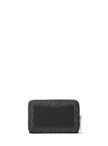 Michael Kors Jet Set Small Zip Around Card Case, Silver-Tone Hardware/Tonal Signature Coated Twill/Black - color: Silver-tone Hardware/Tonal Signature Coated Twill/Black