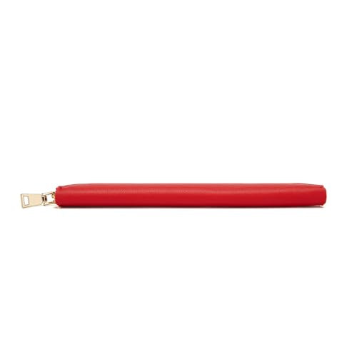Slim Pencil Case Skinny Pen Case Pen Pouch (FL Bright Red) | Smooth gold zipper; wipe-clean faux leather; fits a few gel writers and a stylus; slips into planners backpacks and totes - color: Bright Red