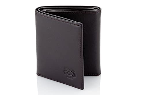 Stealth Mode Leather Trifold RFID Wallet For Men With Flip Out ID Holder - color: Coffee