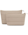 Wandering Nature Small Makeup Bag 2 Pack Cosmetic Bag for Purse, Puffer Quilted Makeup Pouch, Cute Travel Pouch with Zipper for Women, Khaqi - color: Khaqi