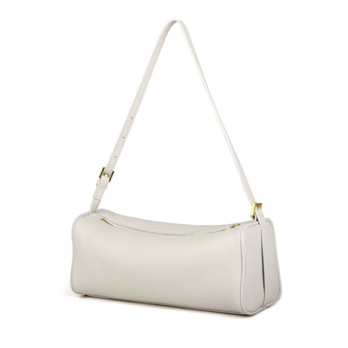 DONNAIN Premium Full Grained Leather Crossbody Purses and Barrel Bag - color: White