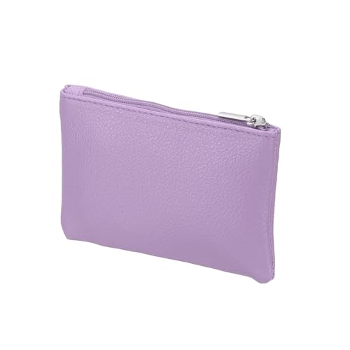 Full Grain Leather Coin Purse, Small Coin Purse with Zipper Portable Card Holder, 5in & Purple & PU Leather -Fitting for (Change Purse Credit Card Key Keychain Pouch Wallet) - color: Purple