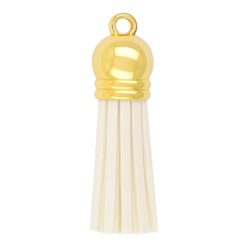 Mandala Crafts Gold Cap Ivory Faux Suede Leather Tassels, 100 PCs - color: Gold Cap Ivory Suede