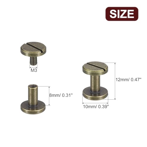 uxcell 30Pack Brass Chicago Screws, 8x10mm Flat Head Screw Back Binding Post Nail Stud Rivets for DIY Leather Craft Belt Strap, Bronze - color: Bronze, size: 8x10mm