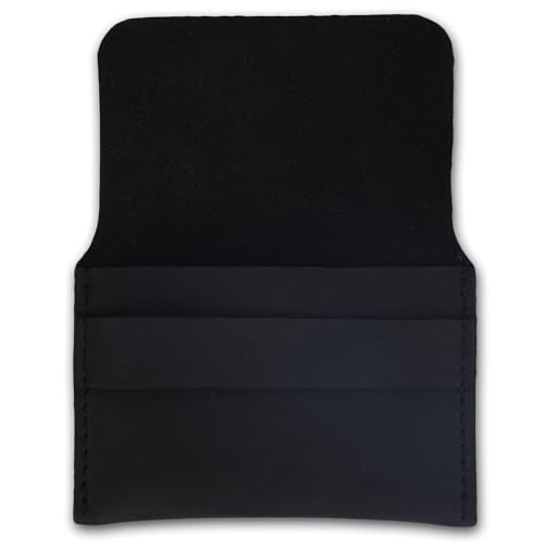 Distressed Leather Business Card Holder Slim Credit Card Wallet for Men and Women Vintage Brown Leather Compact Minimalist Card Organizer for Pocket or Purse Durable Card Case (Black) - color: Black