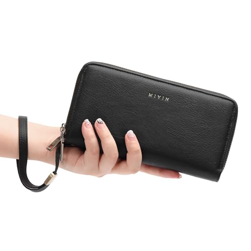 GOIACII Wristlet Wallets for Women 2 Zip Around Ladies Clutch Black - color: Black