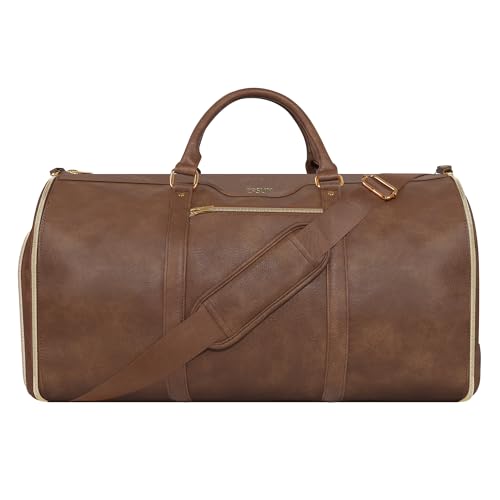 Convertible Garment Bag with Shoulder Strap, Carry on Garment Duffel Bag for Men Women,Waterproof & Wrinkle-Free Suit Carrier for Business Trips & Weekend Getaways, Foldable & Lightweight - color: Brown