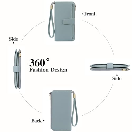 GAEKEAO Women Wallet RFID Blocking Leather Bifold Compact Card Holder Ladies Travel Wallet Purse, Large Capacity Wristlet - color: Z-blue
