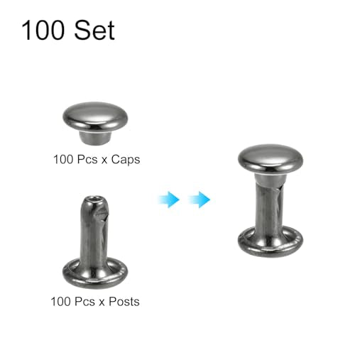 HARFINGTON 100 Sets Double Cap Leather Rivets, 6x8mm Round Cap Tubular Metal Studs Leather Crafting Rivets for Fabric Belt Pet Collar Boot Bag Repair and Decoration, Gunmetal - color: Gunmetal, size: 6x8mm