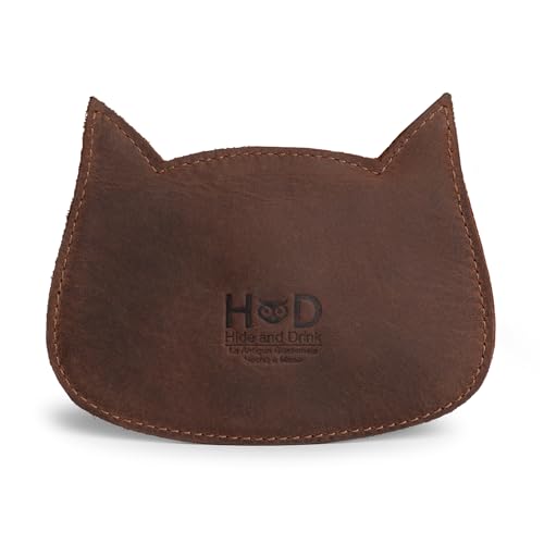 Hide & Drink, Cat Shape Wallet Handmade from Full Grain Leather - Bourbon Brown - color: Bourbon Brown