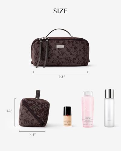 EACHY Travel Makeup Bag, Large Toiletry Bag for Women, Flat-Opening Organizer Pouch with Compartments - color: BA-Red, size: Medium