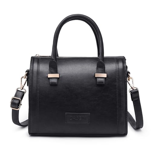 Shiny Patent Faux Leather Handbags Barrel Top Handle Purse Satchel Bag Shoulder Bag for Women - color: Buffalo Black
