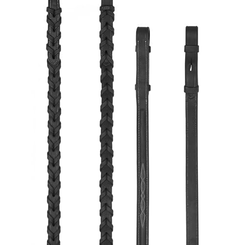 LeMieux Hunter Laced Reins with Stitching - American Leather - color: Black/Silver, size: Pony