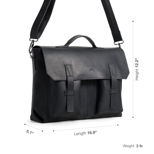 VELEZ Leather Messenger Bag for Men and Women | Vintage Briefcase for 17 inch Laptop | Work Bag Crossbody Laptop Bag - color: Black