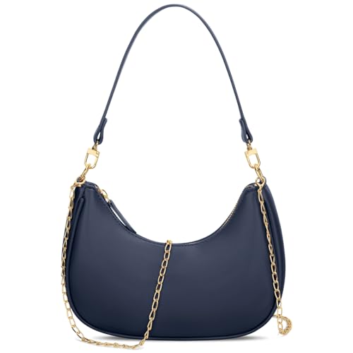 KKXIU Small Shoulder Bag for Women Mini Clutch Purses Cute Hobo Handbags | Classic Trendy Retro Underarm Crossbody Bag with Detachable Straps, Vegan Leather, Zipper Closure - color: Blue