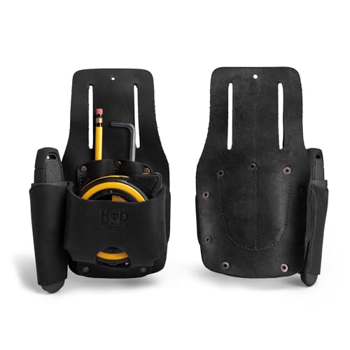 Hide & Drink, Tape & Knife Holder, Marking and Measuring Pouch, Tool Case, Screwdriver Holster, Pocket Belt Pouch, Full Grain Leather, Handmade - color: Charcoal Black